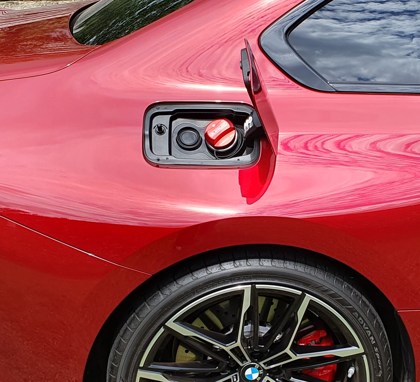 Customer photo review of GoldenWrench BMW BLACKLINE "Premium Fuel Only" Performance Fuel Cap Cover for BMW (2010+)