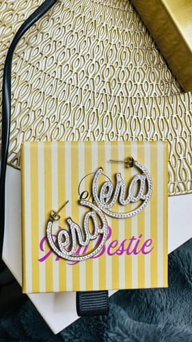 Customer photo review of Gold Luxe Mini Logo Hoops