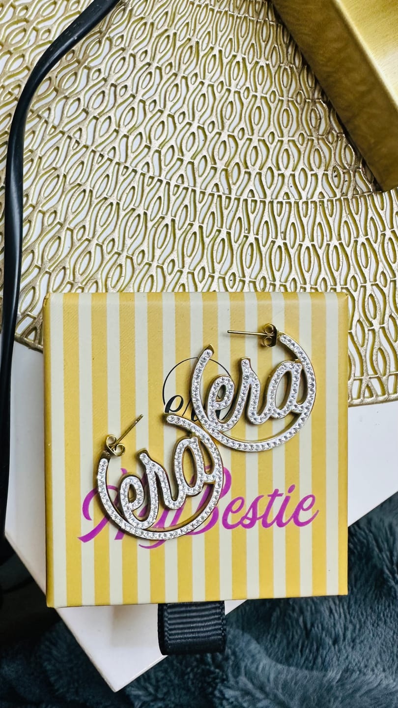 Customer photo review of Gold Luxe Mini Logo Hoops