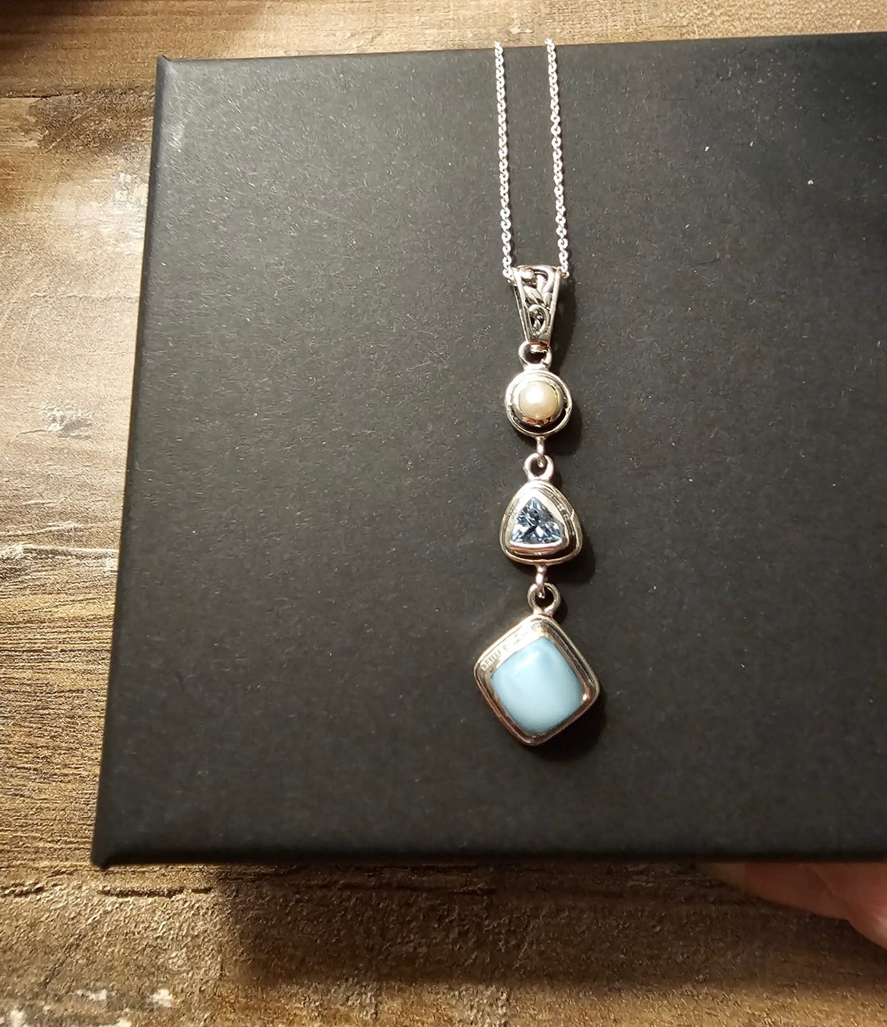 Customer photo review of Silver Larimar Necklace