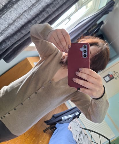 Customer photo review of Fawn Brown Cashmere V Neck Cardigan Small
