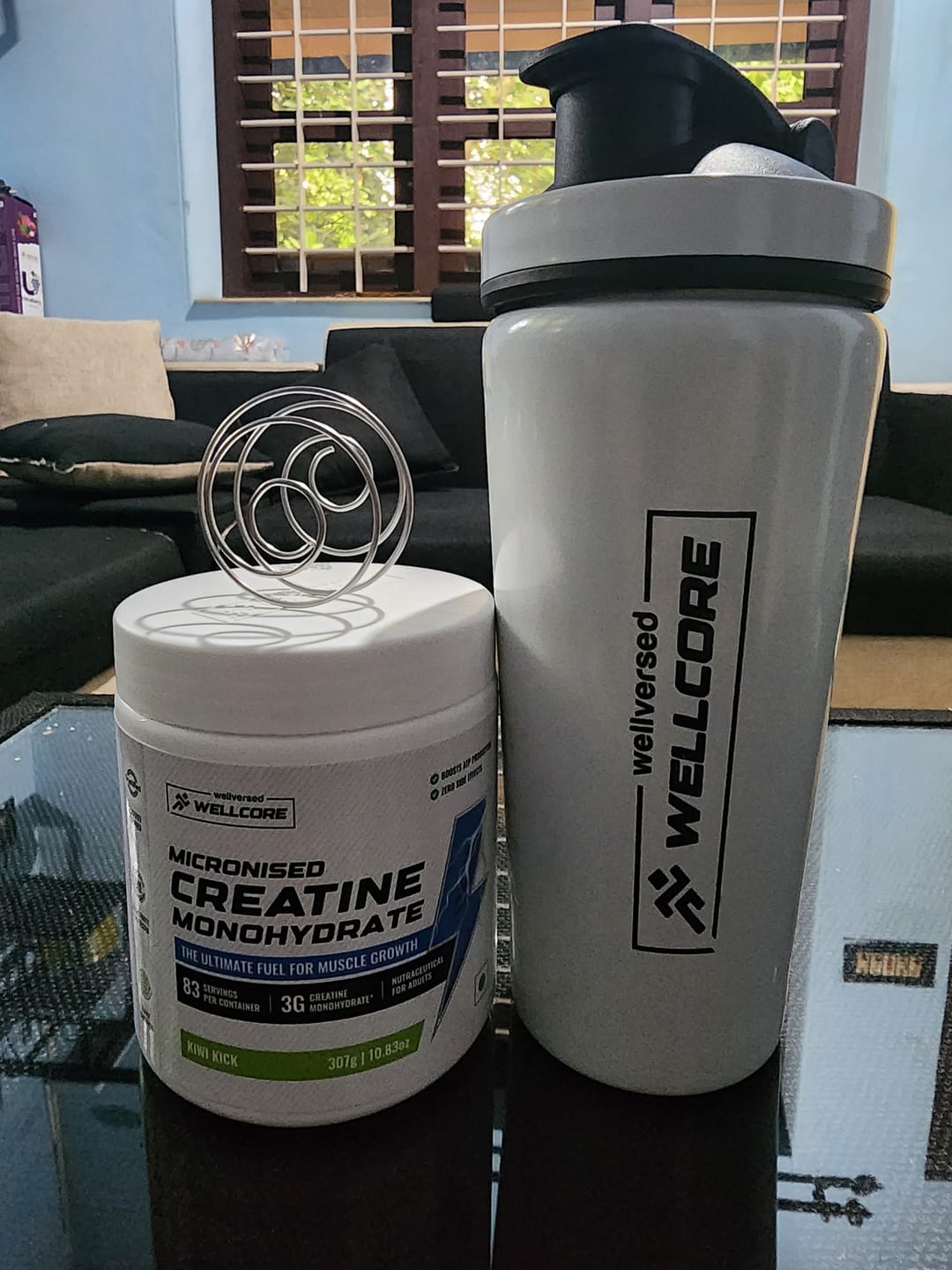 Customer photo review of Wellcore - Micronised Creatine Monohydrate (83 Servings, Kiwi Kick) + Premium Steel Shaker