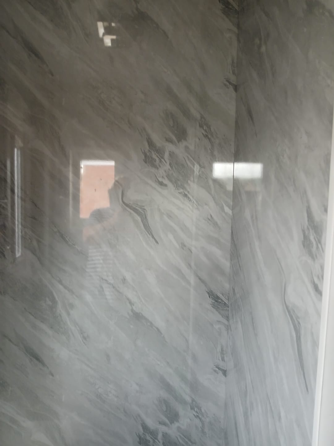 Customer photo review of Premium Grey Stone Marble Gloss Shower Wall Panel - 1M x 2.4M