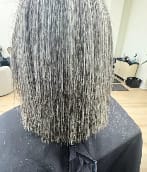 Customer photo review of Luvwin 5x5 Salt And Pepper Glueless Gray Color Pre-Cut Lace Straight Bob Wig For Black Women