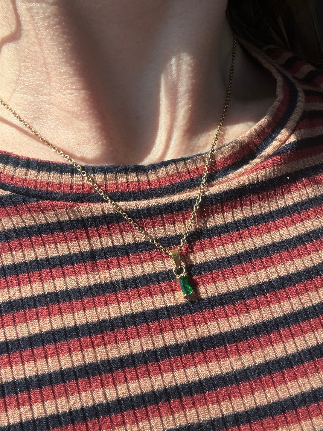 Customer photo review of Dainty Emerald Diamond Necklace