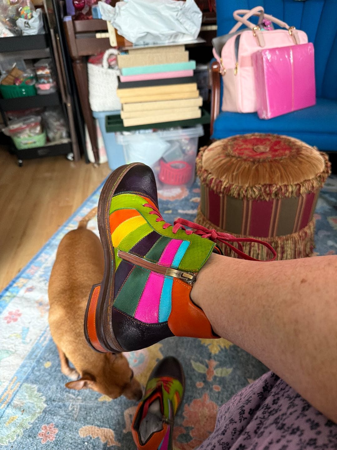 Customer photo review of Retro Hand-polished Rainbow Ankle Boots