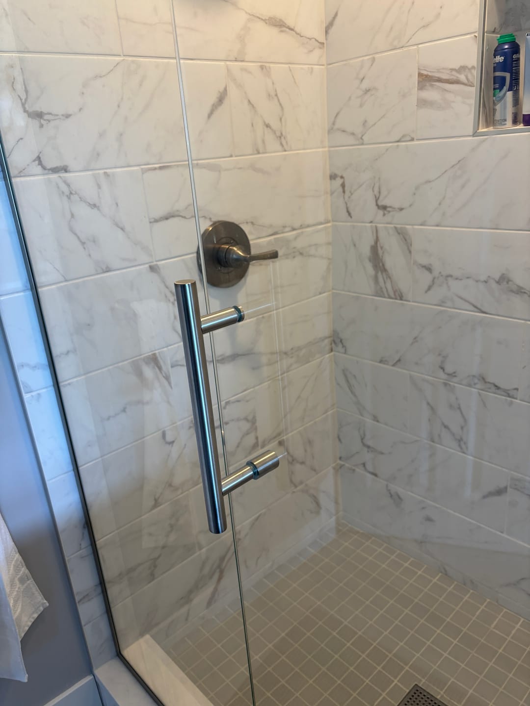 Customer photo review of Glass Shower Door Single Sided Round Pull Handles