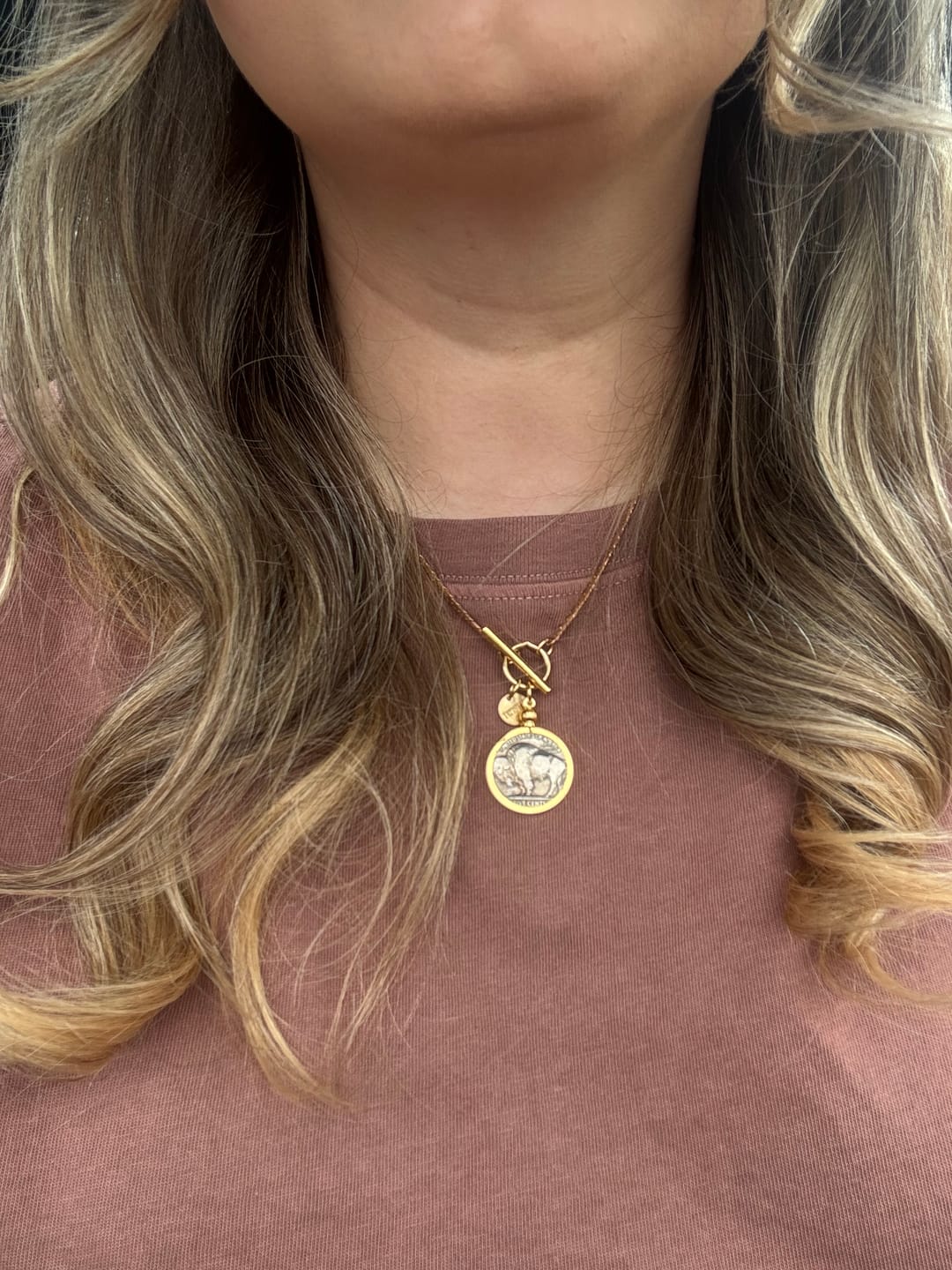 Customer photo review of Buffalo nickel necklace