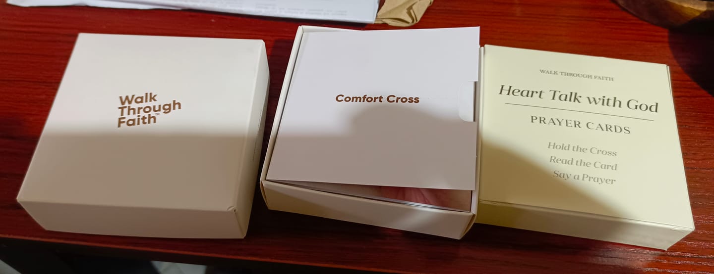 Customer photo review of COMFORT CROSS MADE IN HOLY LAND + FREE HEART TALK WITH GOD PRAYER CARDS