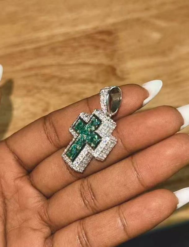 Customer photo review of Iced Out  Princess Cut Moissanite Cross Pendant Necklace