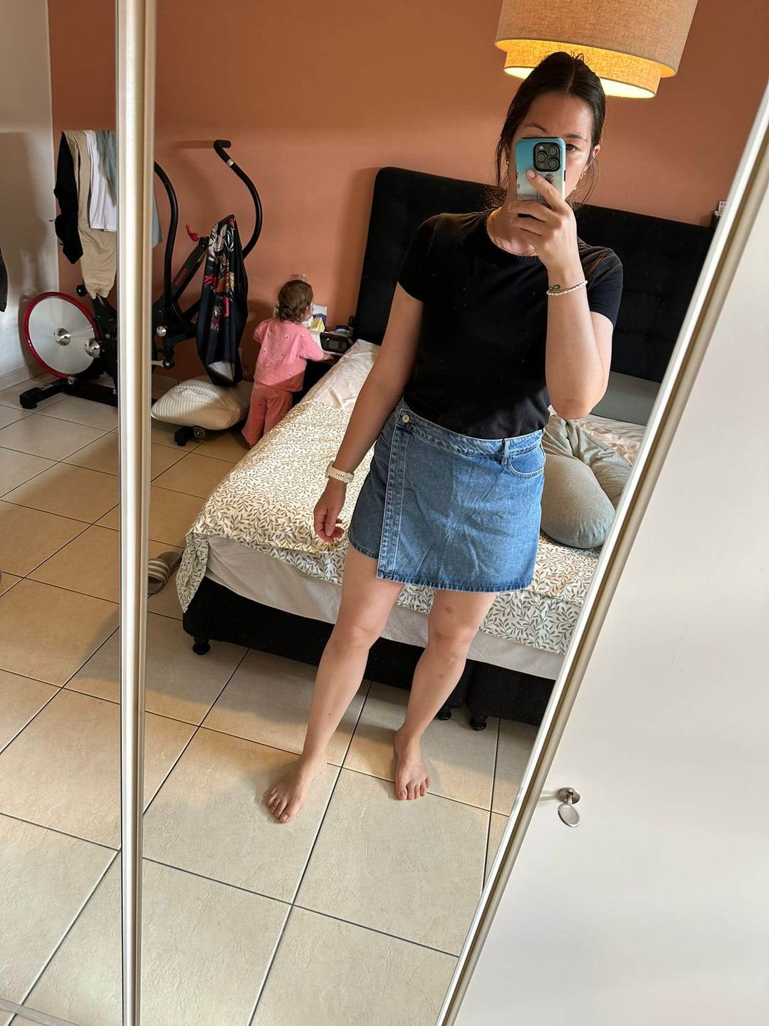 Customer photo review of PRE-ORDER! JADENE DENIM SKORT - MID BLUE