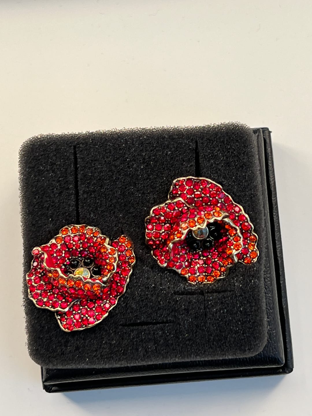 Customer photo review of Heidi Daus® "Wildflower Garden" Crystal Poppy Button Earrings