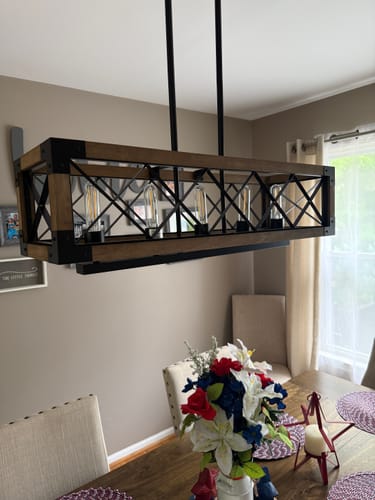Customer photo review of Farmhouse 5-Light Rectangle Wood Chandelier