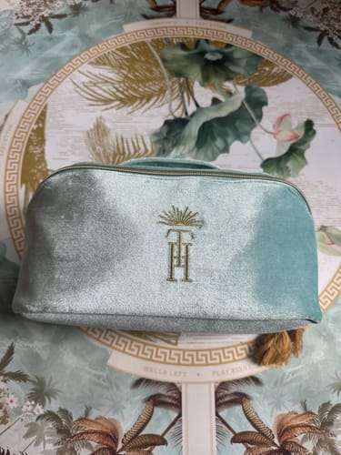 Customer photo review of Sky Blue Velvet Tile Zipper Bag
