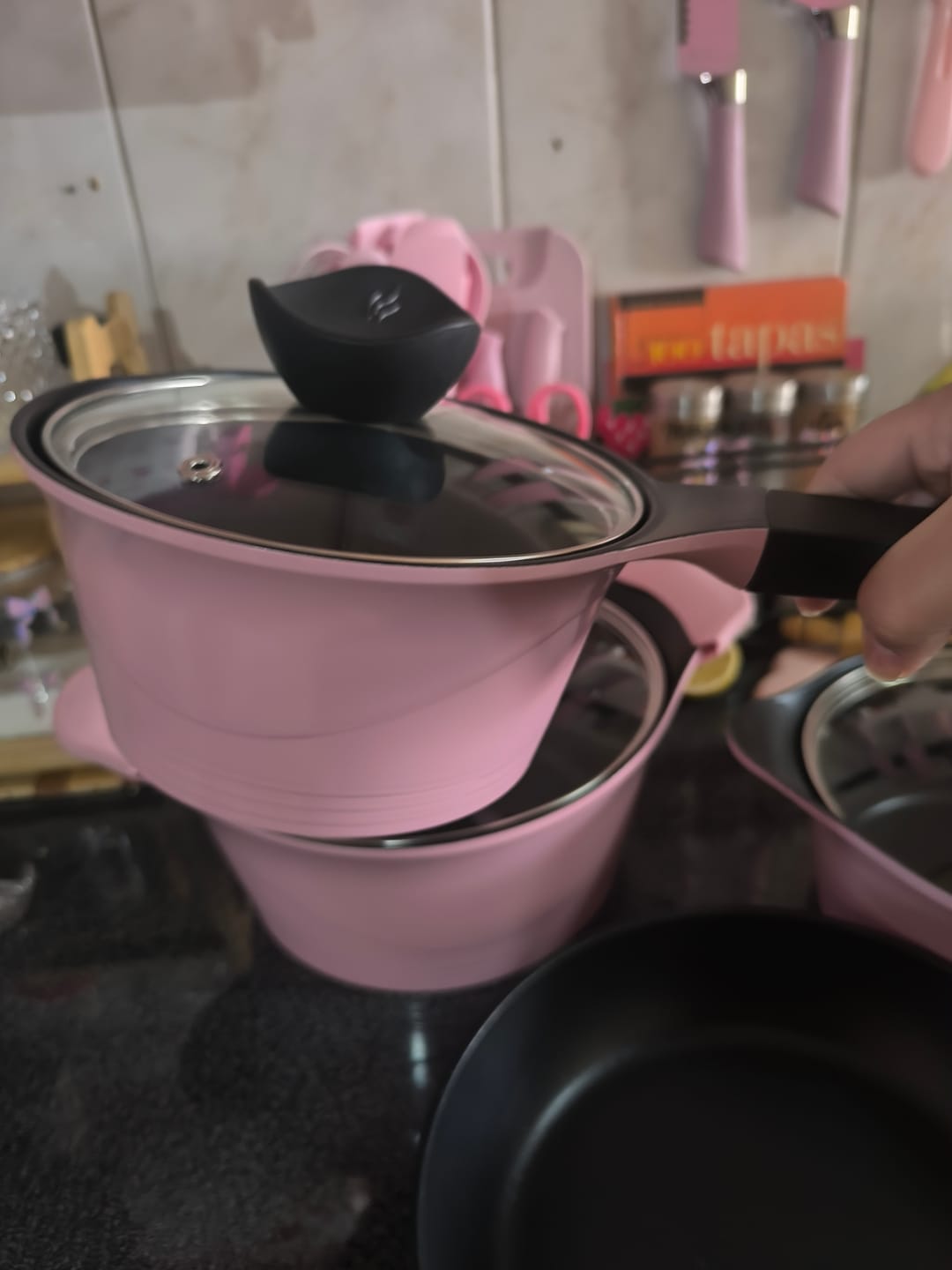 Customer photo review of Batería Cocina Aluminio Fundido 7 piezas Kova Pink
