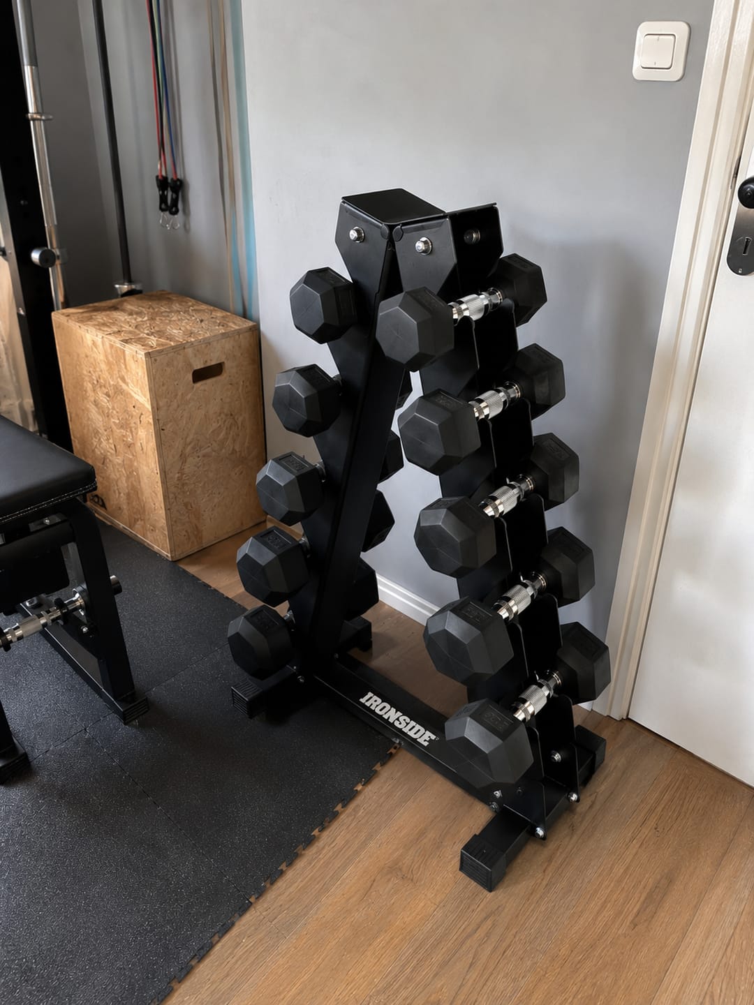 Customer photo review of IRONSIDE 210 lb Hex Dumbbell Set with Storage Rack