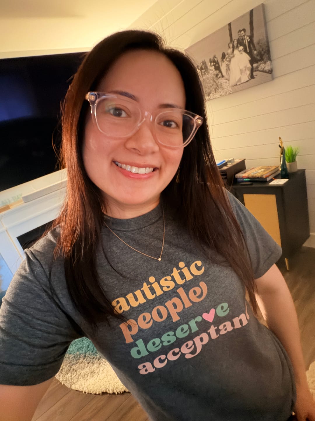Customer photo review of Autistic People Deserve Acceptance Tag Free T-Shirt
