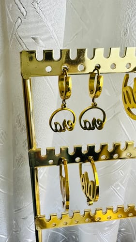 Customer photo review of Gold Precious Logo Earrings