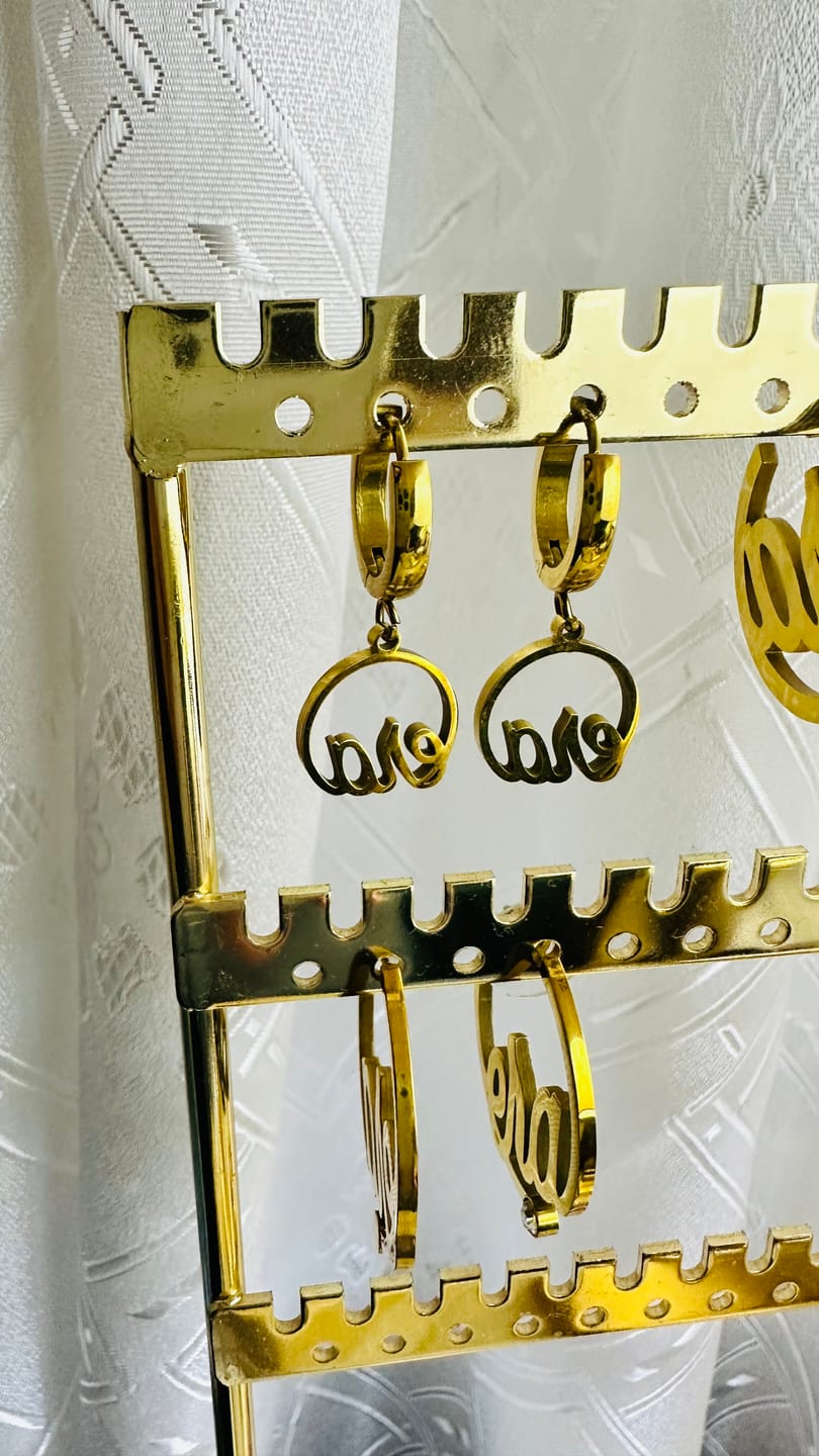 Customer photo review of Gold Precious Logo Earrings