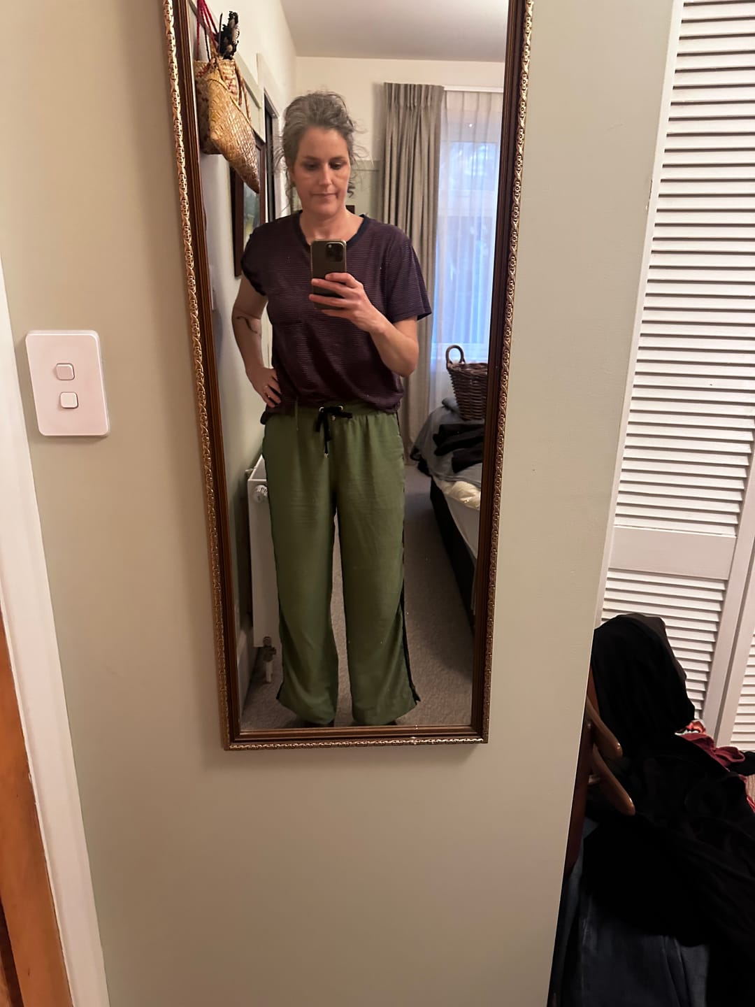 Customer photo review of Indiana Women's Wide Leg Pants - Dill with Black