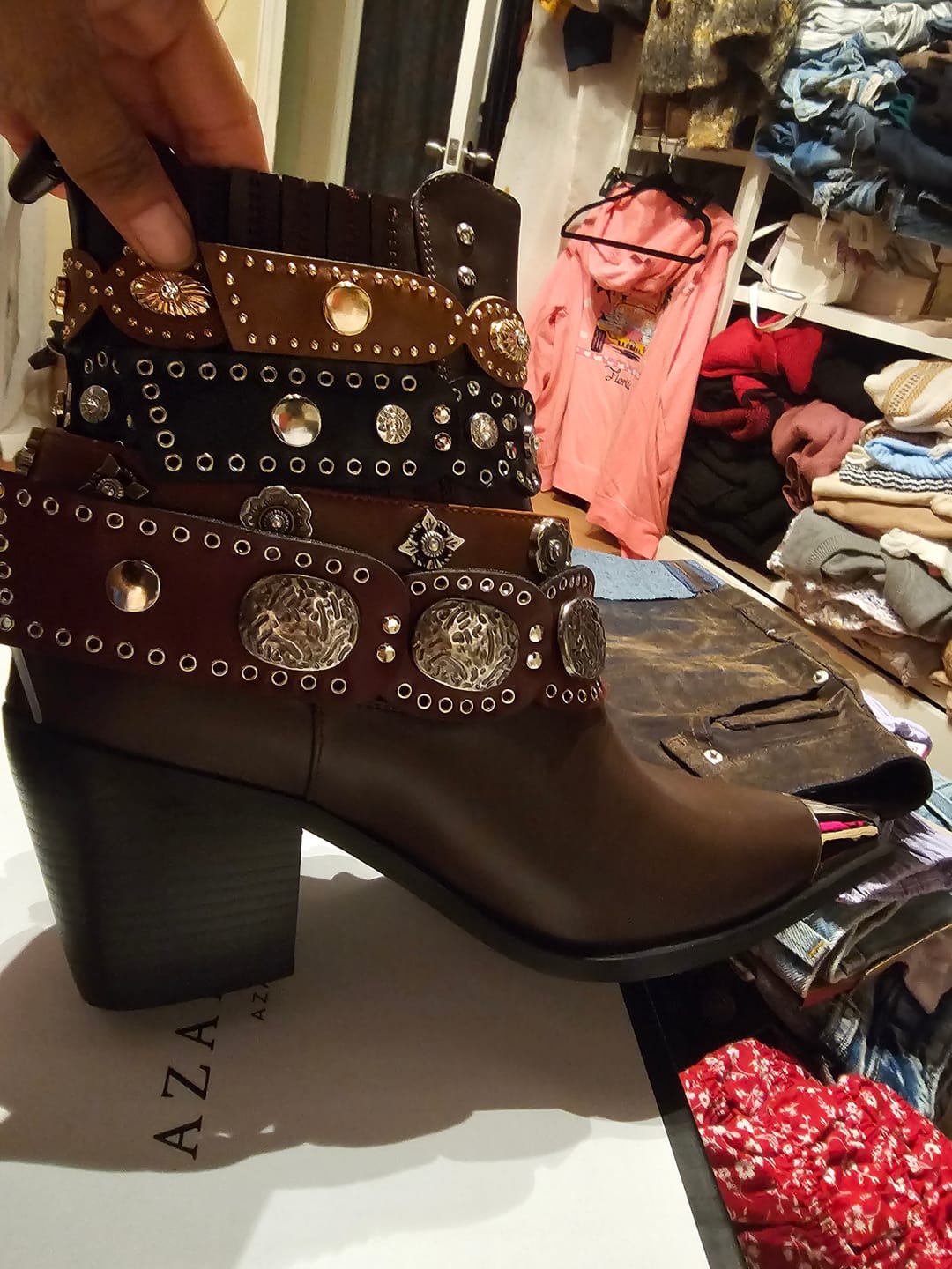 Customer photo review of DUSAN-CHOCOLATE BELTED WESTERN BOOTIE