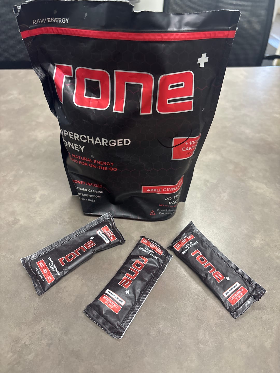 Customer photo review of 100mg Caffeine - Apple Cinnamon - SuperCharged Honey (20-Pack)