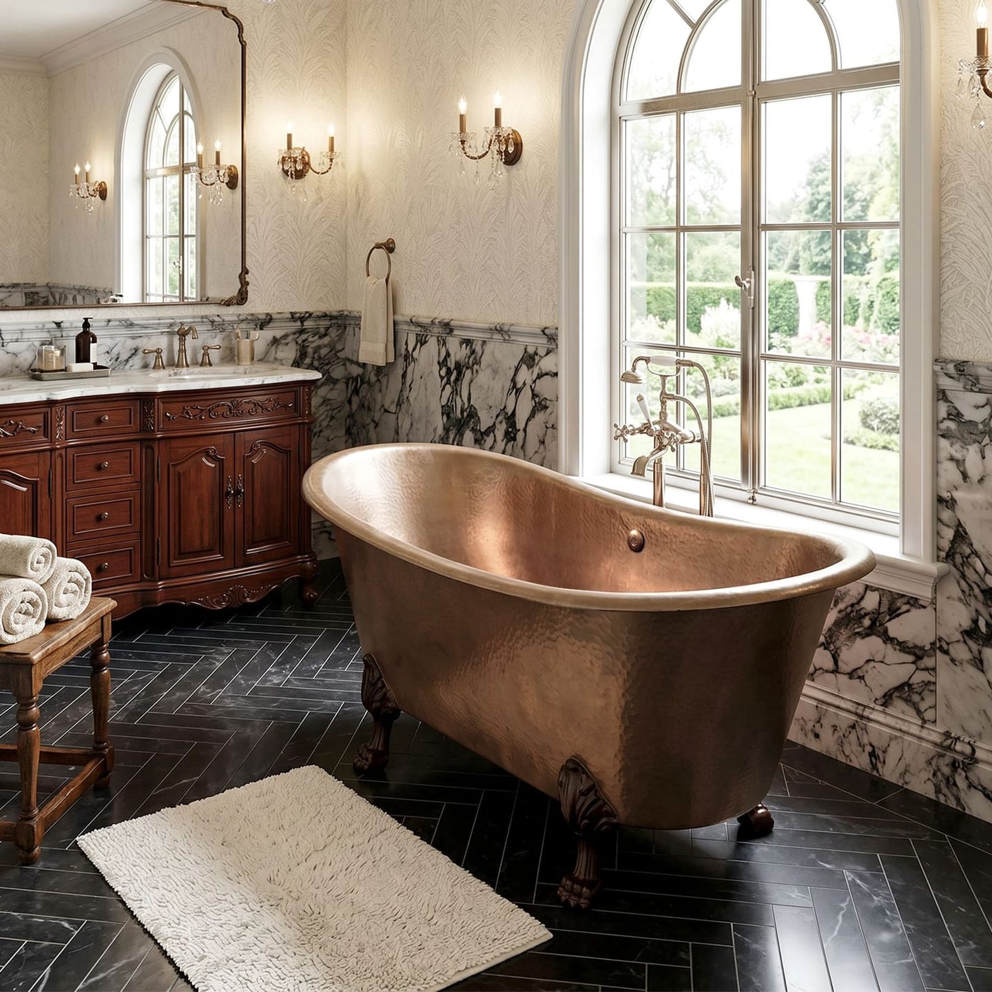 Customer photo review of Elite Double-Slipper Handcrafted Hammered Copper Freestanding Bathtub with Clawfoot ET-C-F07