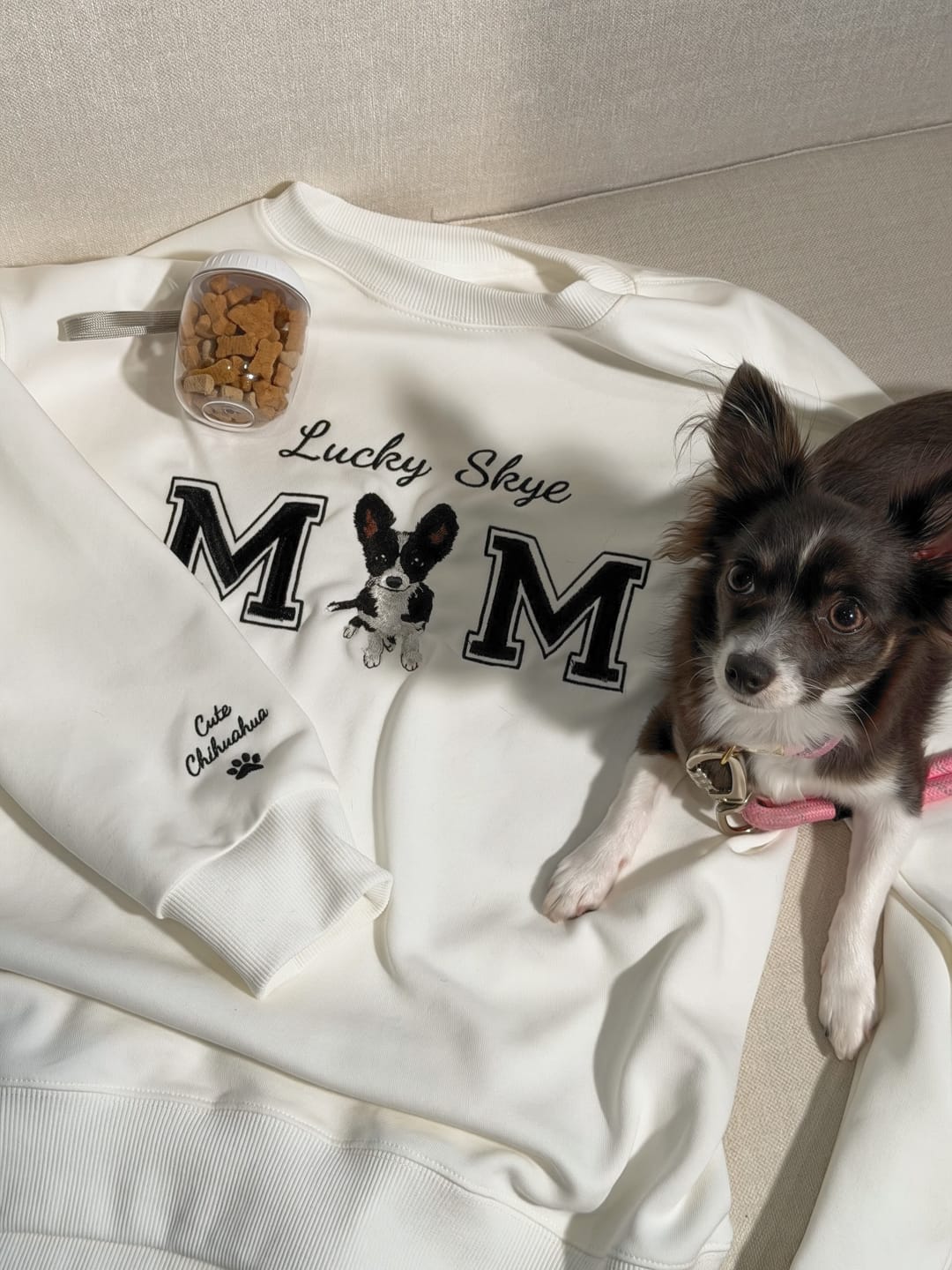 Customer photo review of Custom MOM Embroidered Pet Portrait Sweatshirt