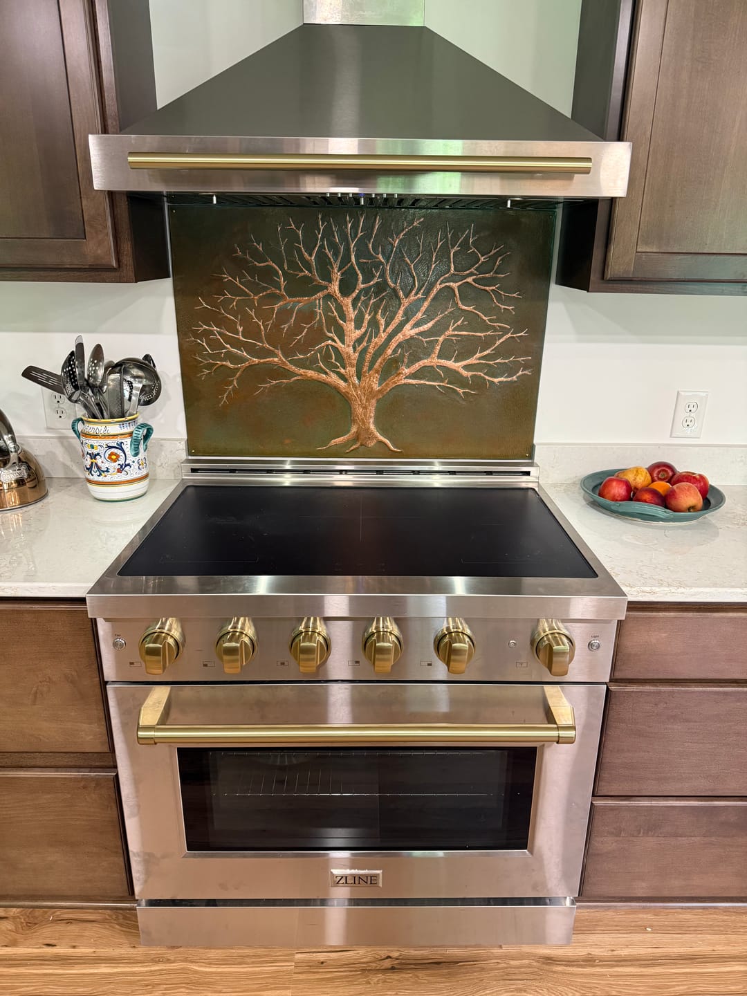 Customer photo review of Winter Tree Copper Backsplash — Green Copper