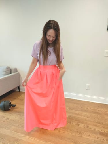 Customer photo review of High-Waisted Neon Pink Maxi Skirt with Elastic Waistband