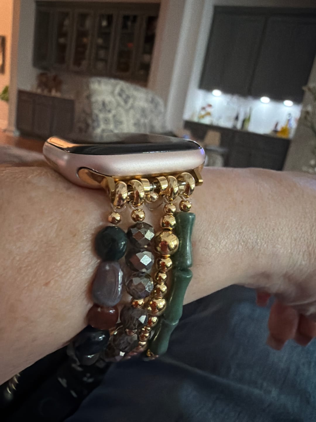Customer photo review of Jade Glimmer Stretch Apple Watch Strap