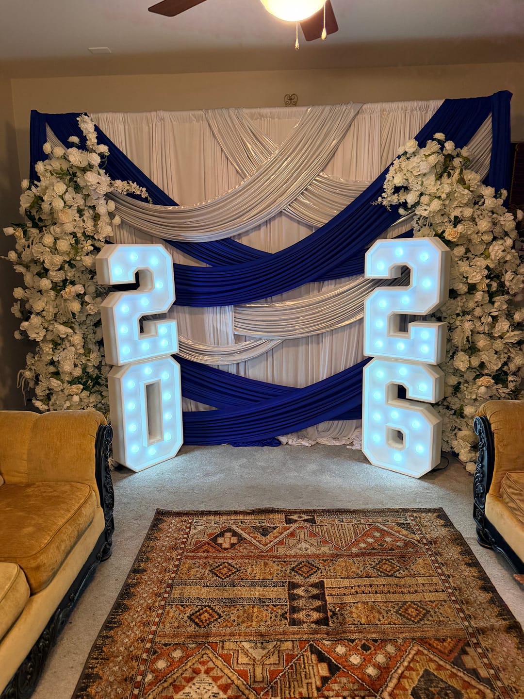 Customer photo review of 6+7FT White Rose and Hydrangea Horn-Shaped Flower Wall with Greenery for Party Decor