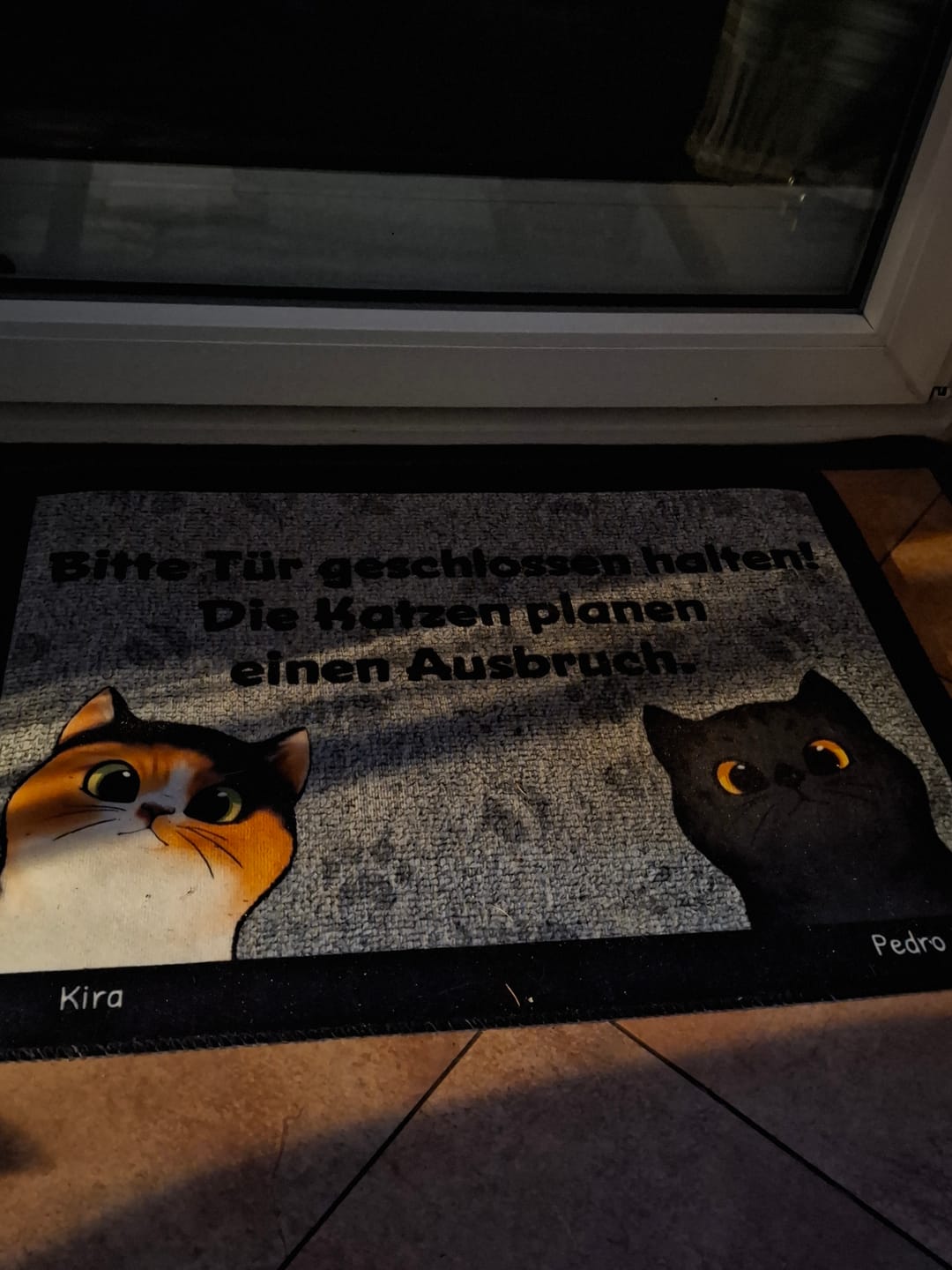 Customer photo review of Personalisierte Fußmatte - Katzen planen einen Ausbruch