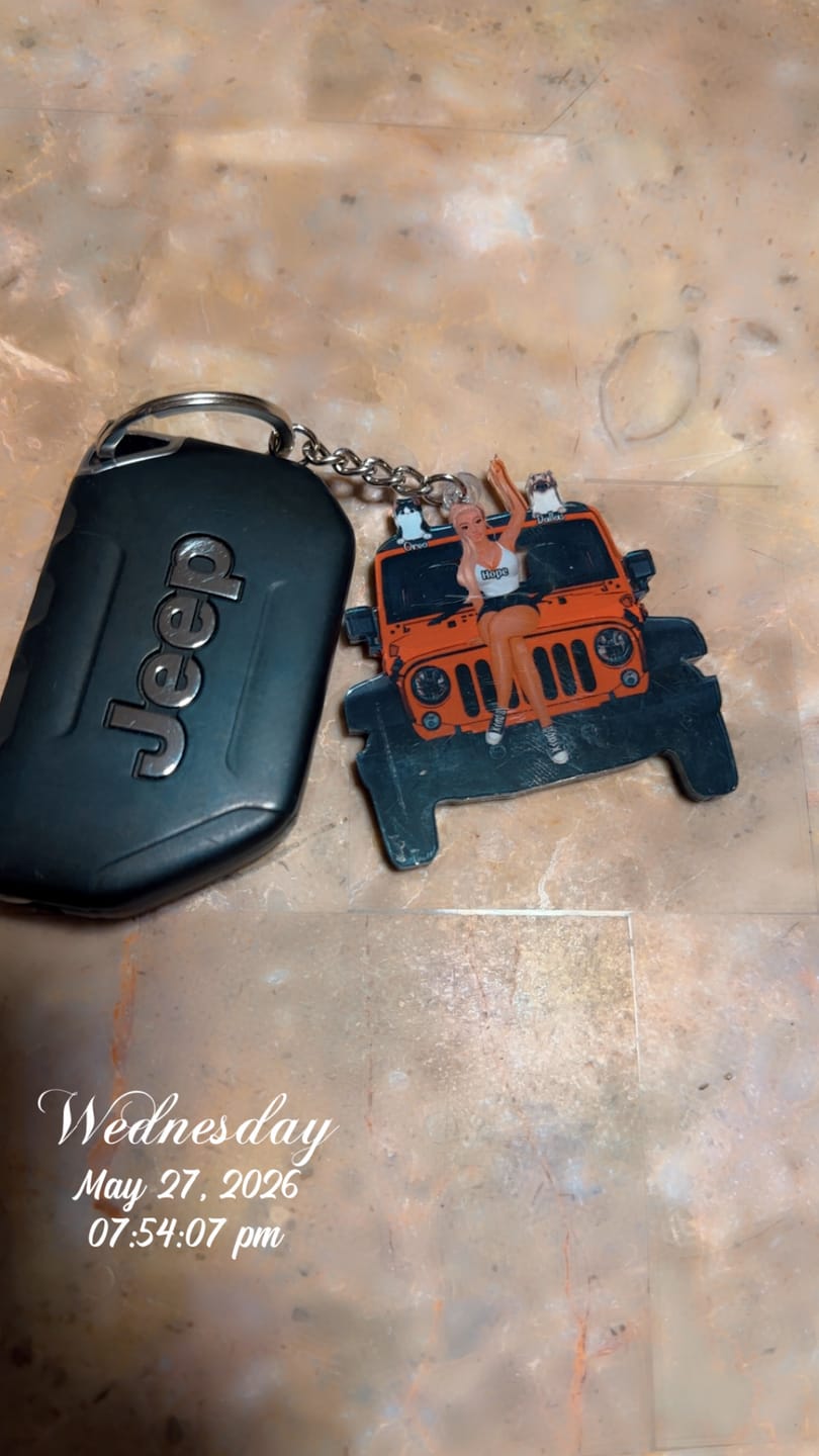 Customer photo review of Personalized A Girl With Off-Road Car And Dog Keychain Gift For Journey Girls