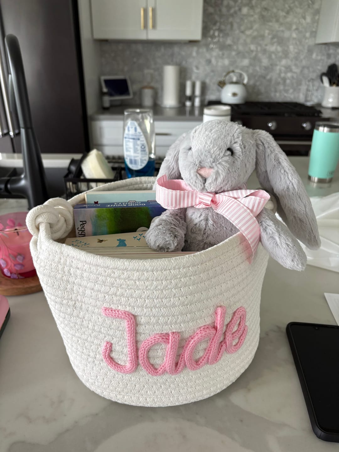 Customer photo review of Baby Knits™  Multicolor Personalized Knitted Basket