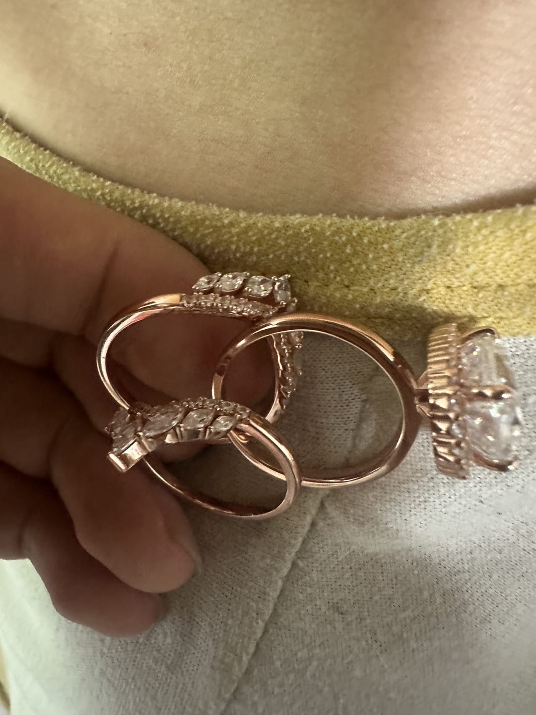 Customer photo review of Sparkling 8.0ct Oval Cut Halo 3PC Wedding Ring Set in Sterling Silver