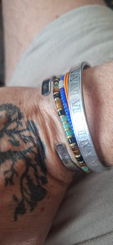 Customer photo review of I Will Carry You With Me - Memorial Personalized Custom Bangle Bracelet Cuffs - Sympathy Gift For Family Members