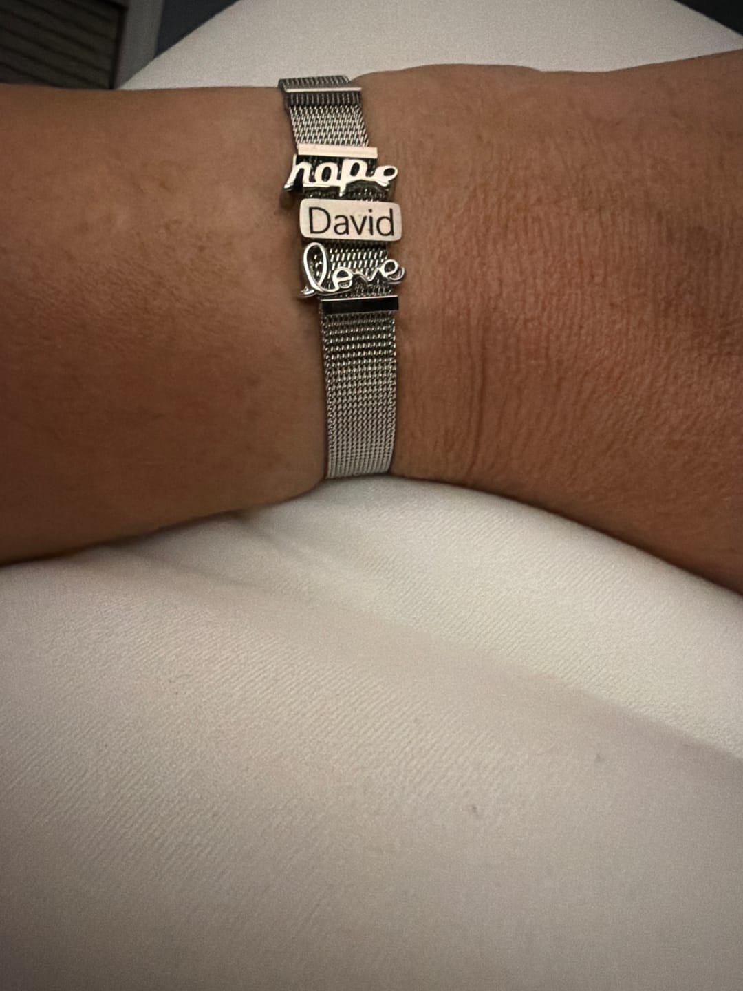 Customer photo review of Mesh charm name silver