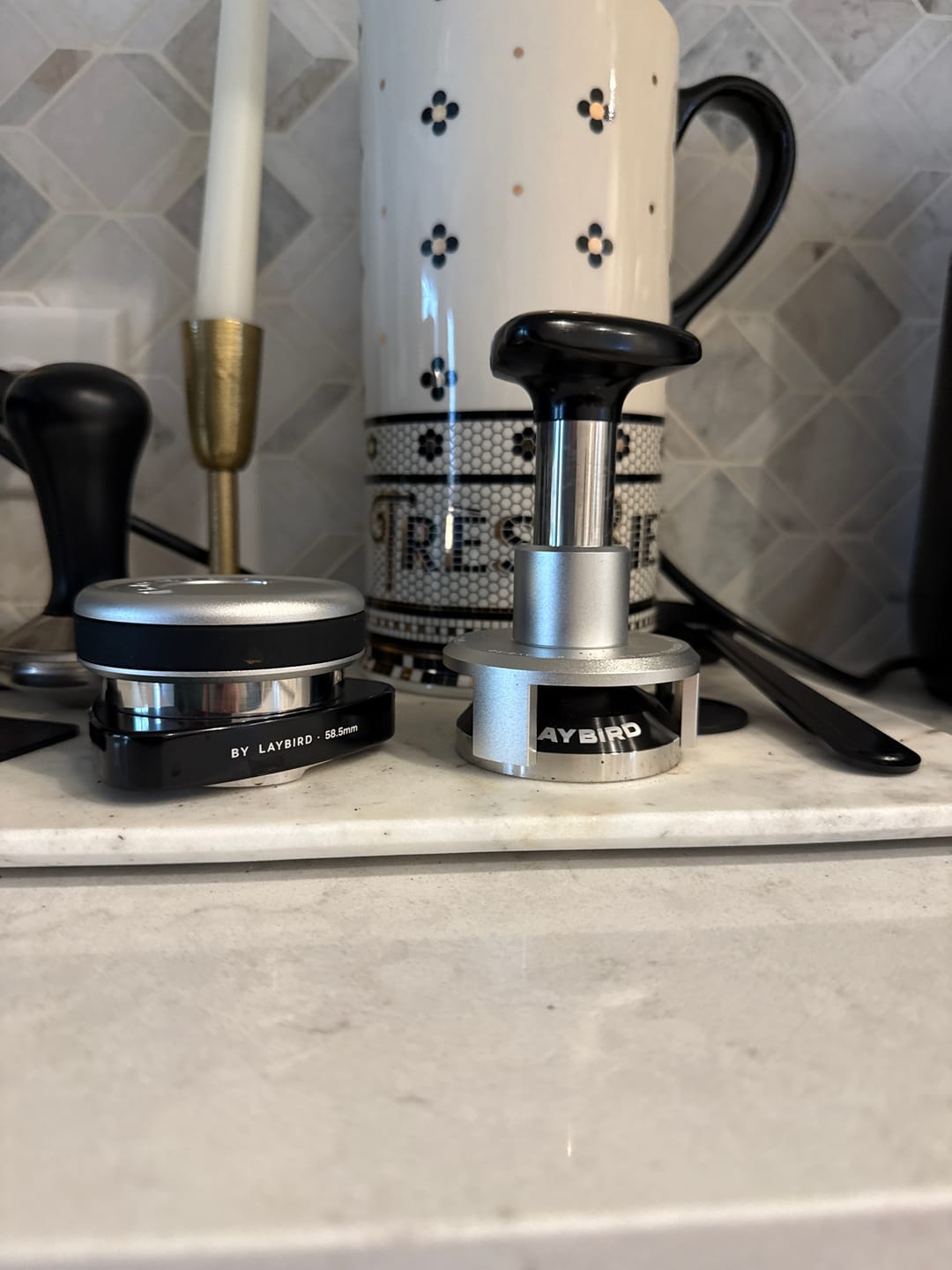 Customer photo review of LAYBIRD Tri Series Puck Prep Bundle: 25lb Pressure Tamper + Gravity Distributor