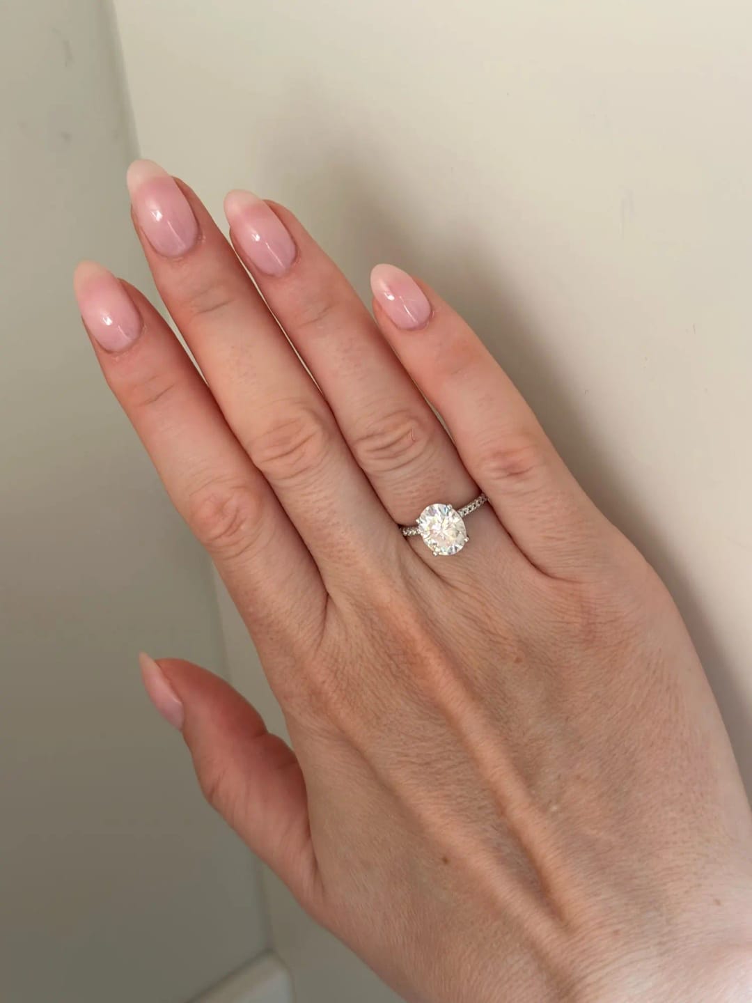 Customer photo review of 3 Carat Oval Cut Moissanite Ring with Pavé Band