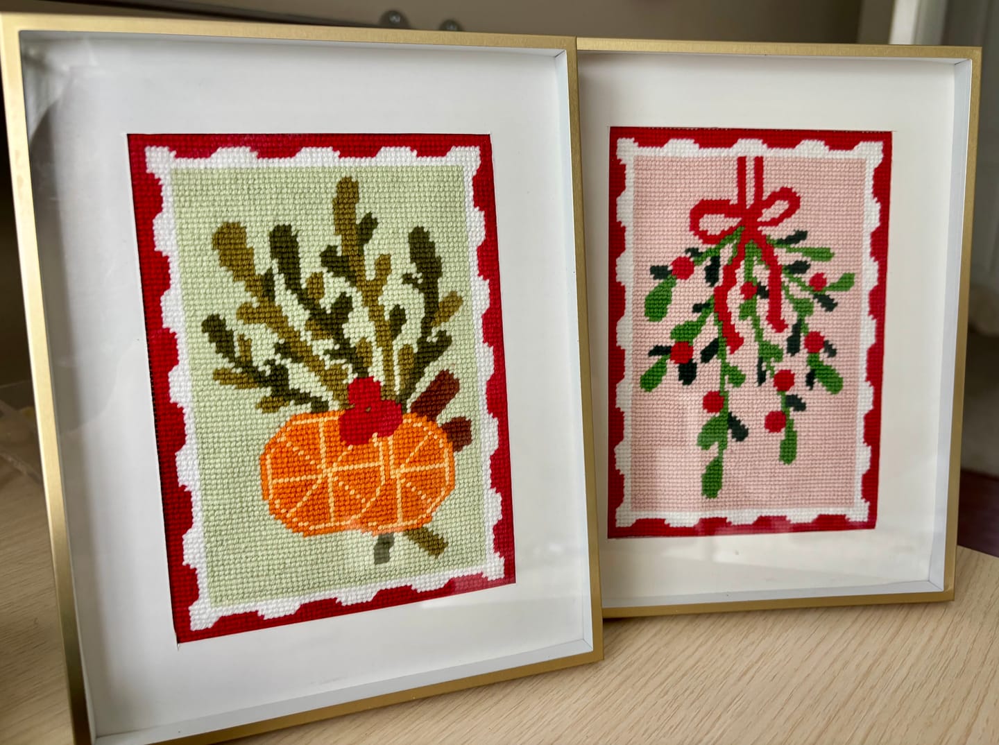 Customer photo review of Under the Mistletoe Postcard Needlepoint Kit