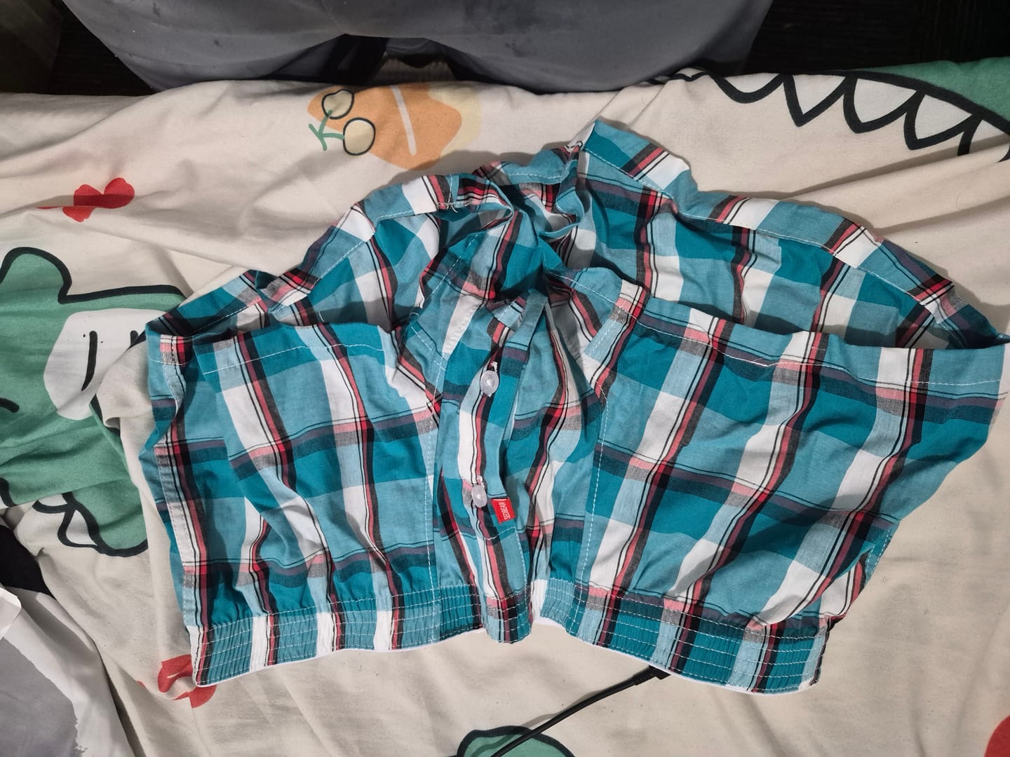 Customer photo review of Mens Plaid Front Pouch Boxer Shorts