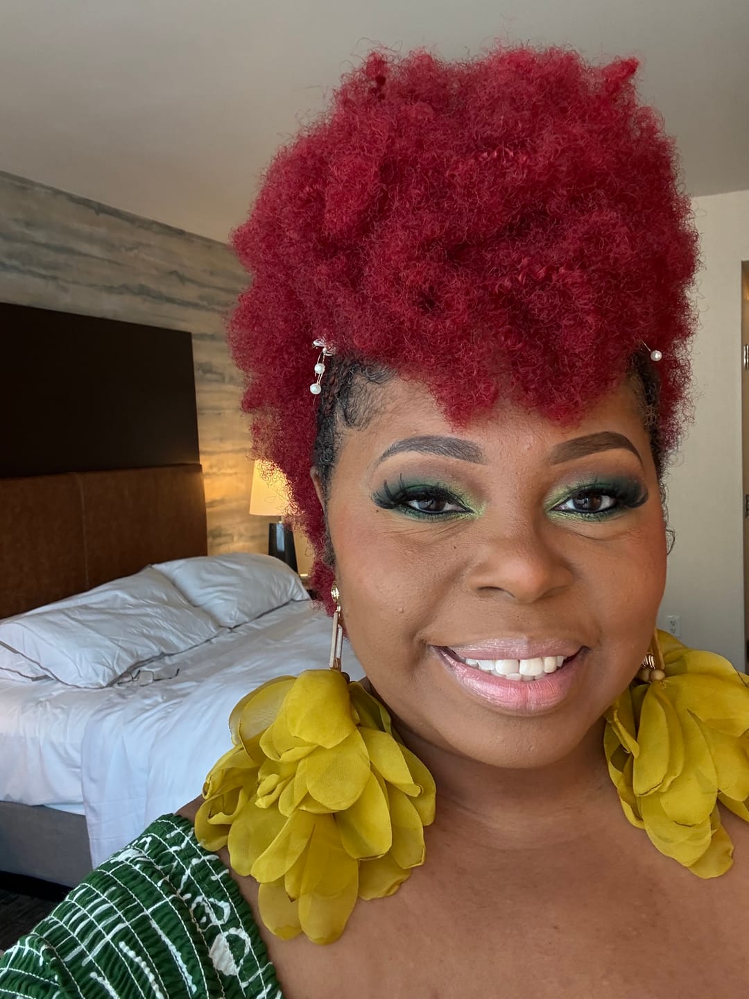 Customer photo review of Nonso Square top flower petal earrings