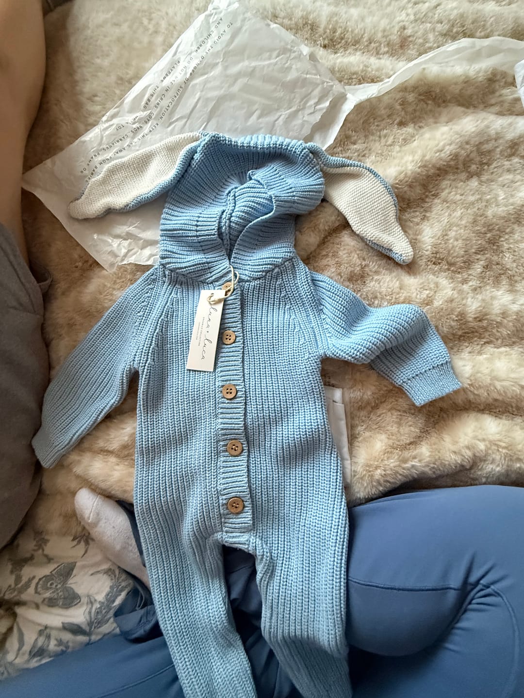 Customer photo review of Bunny Knit Jumpsuit - Powder Blue
