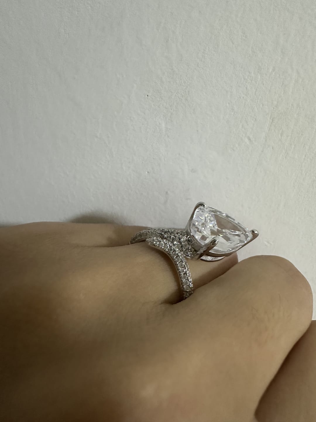 Customer photo review of Graceful Swirl Pear Cut 6.0ct Engagement Ring In Sterling Silver