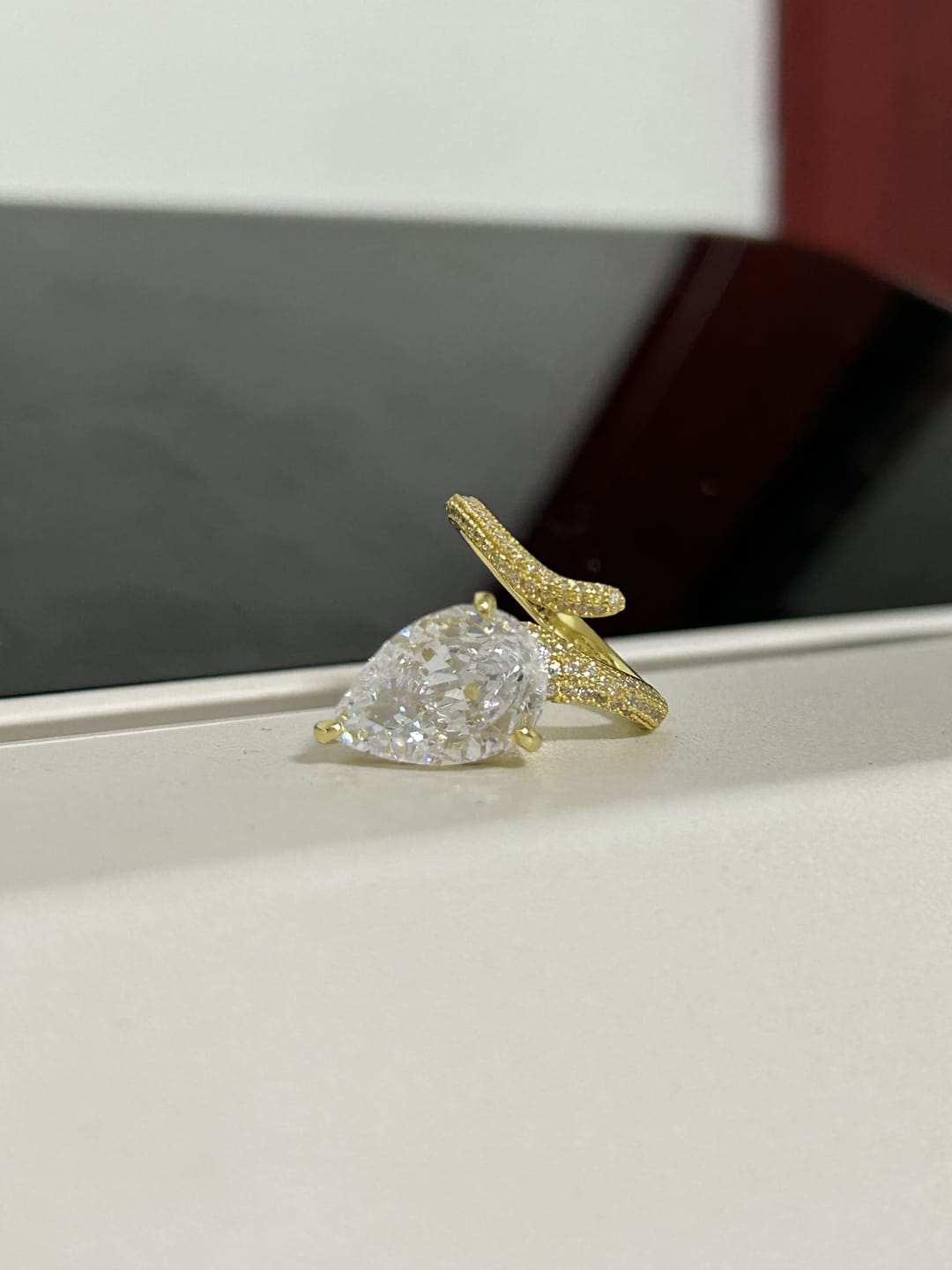 Customer photo review of Graceful Swirl Pear Cut 6.0ct Engagement Ring In Sterling Silver