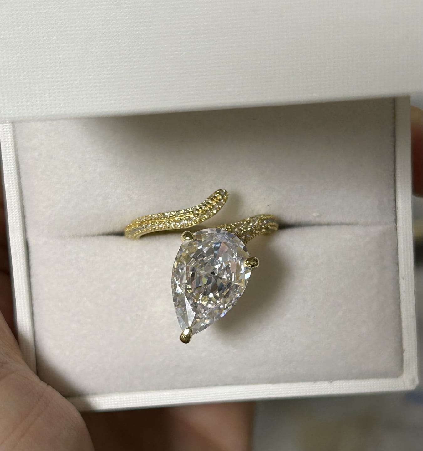 Customer photo review of Graceful Swirl Pear Cut 6.0ct Engagement Ring In Sterling Silver