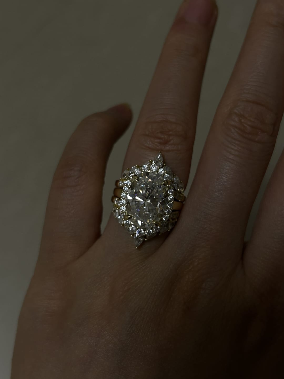 Customer photo review of Sparkling 8.0ct Oval Cut Halo 3PC Wedding Ring Set in Sterling Silver