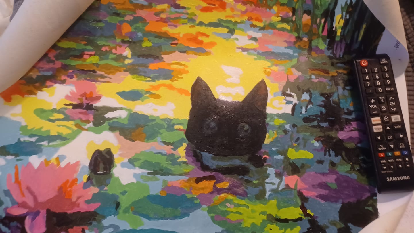 Customer photo review of A Water lilies cat | Paint by Number