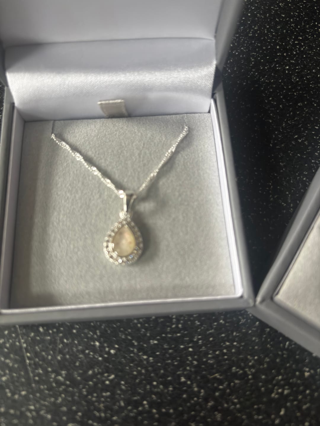 Customer photo review of Halo teardrop pendant